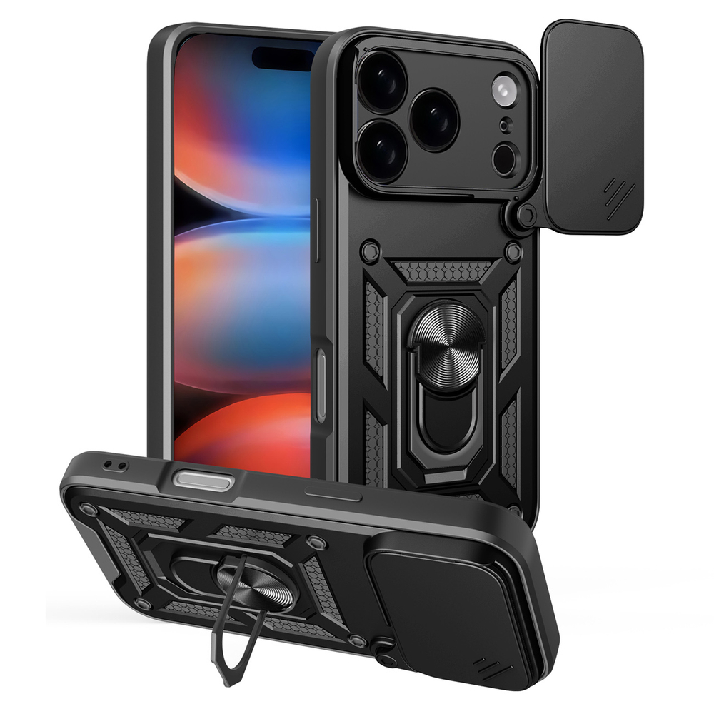 Hybrid Armor Camshield With Stand And Camera Black iPhone 17 Pro Max Tok