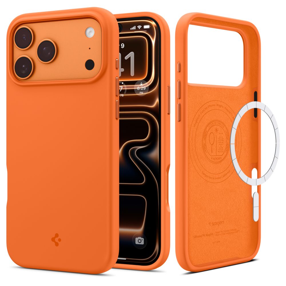 Spigen Silicone Fit Mag MagSafe Cosmic Orange iPhone 17 Pro Tok