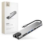 Tech-Protect Hb09 Hub Adapter 8in1 Type-C + USB-A 3.0 + USB C3.0 + HDMI4K 60Hz + SD/TF + PD 100W + RJ45 1000Mb/s Space Grey