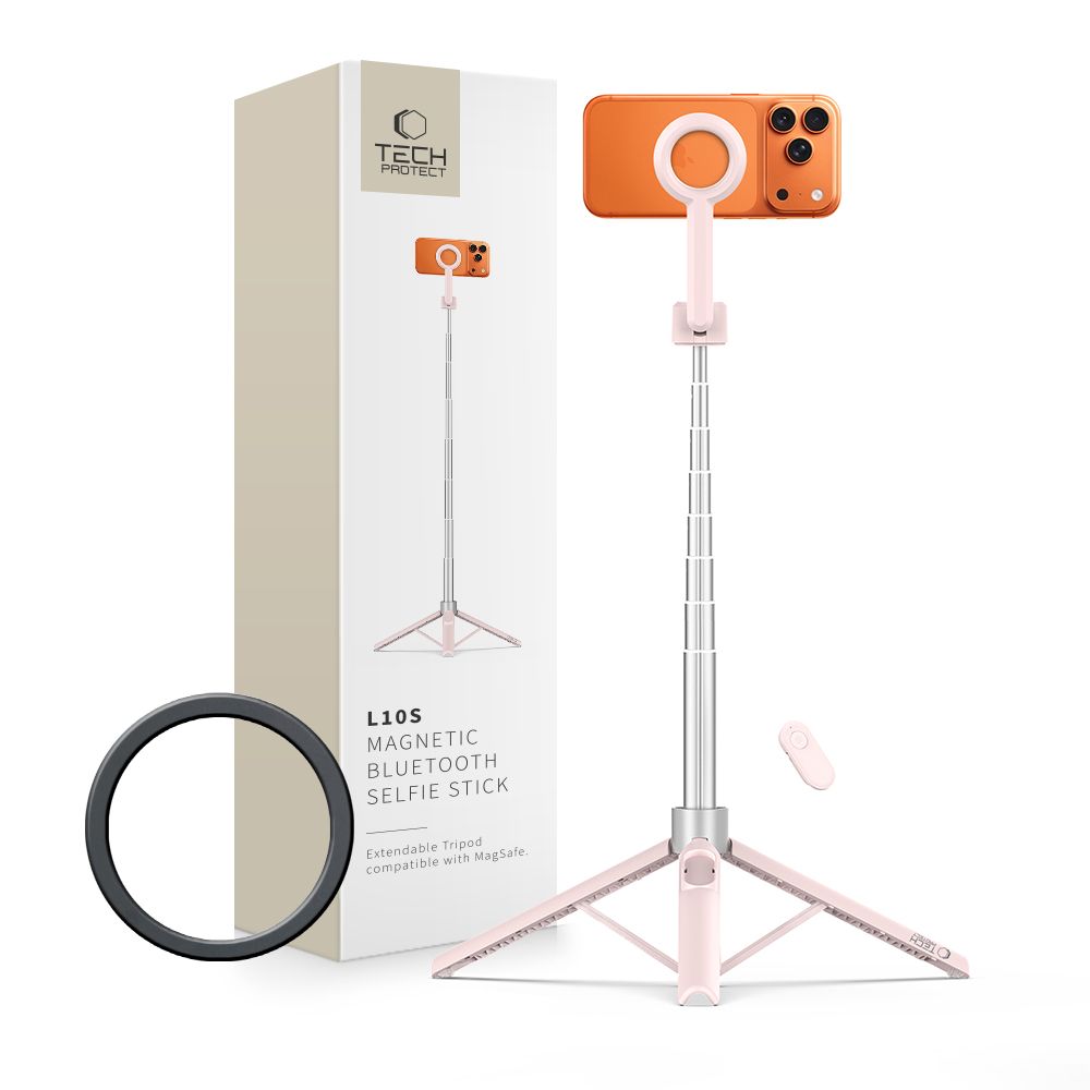 Tech-Protect L10S MagSafe Bluetooth Selfie Stick Tripod Pink / Grey